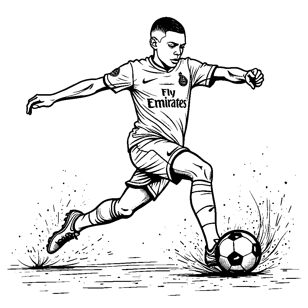 A scene of Kylian Mbappe with his shadow showing a giant kick