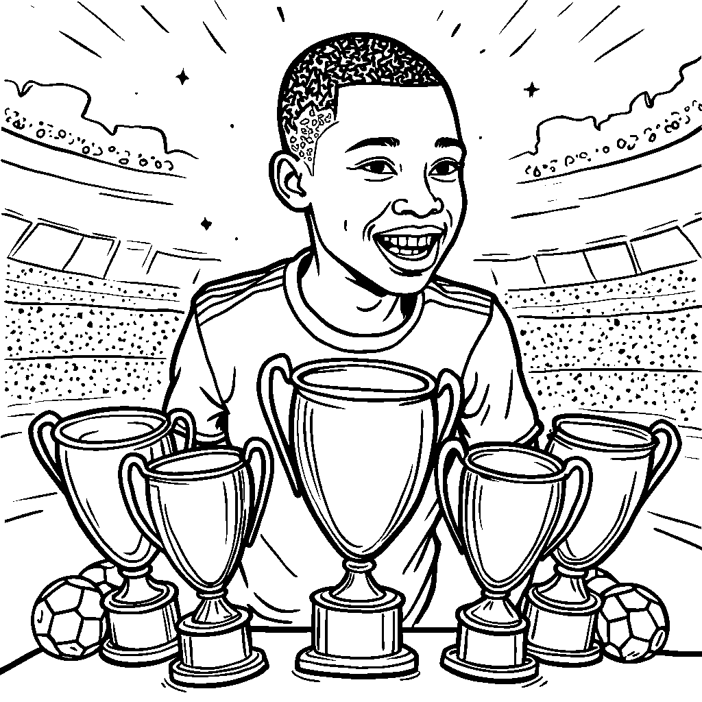 Kylian Mbappe surrounded by his favorite soccer trophies