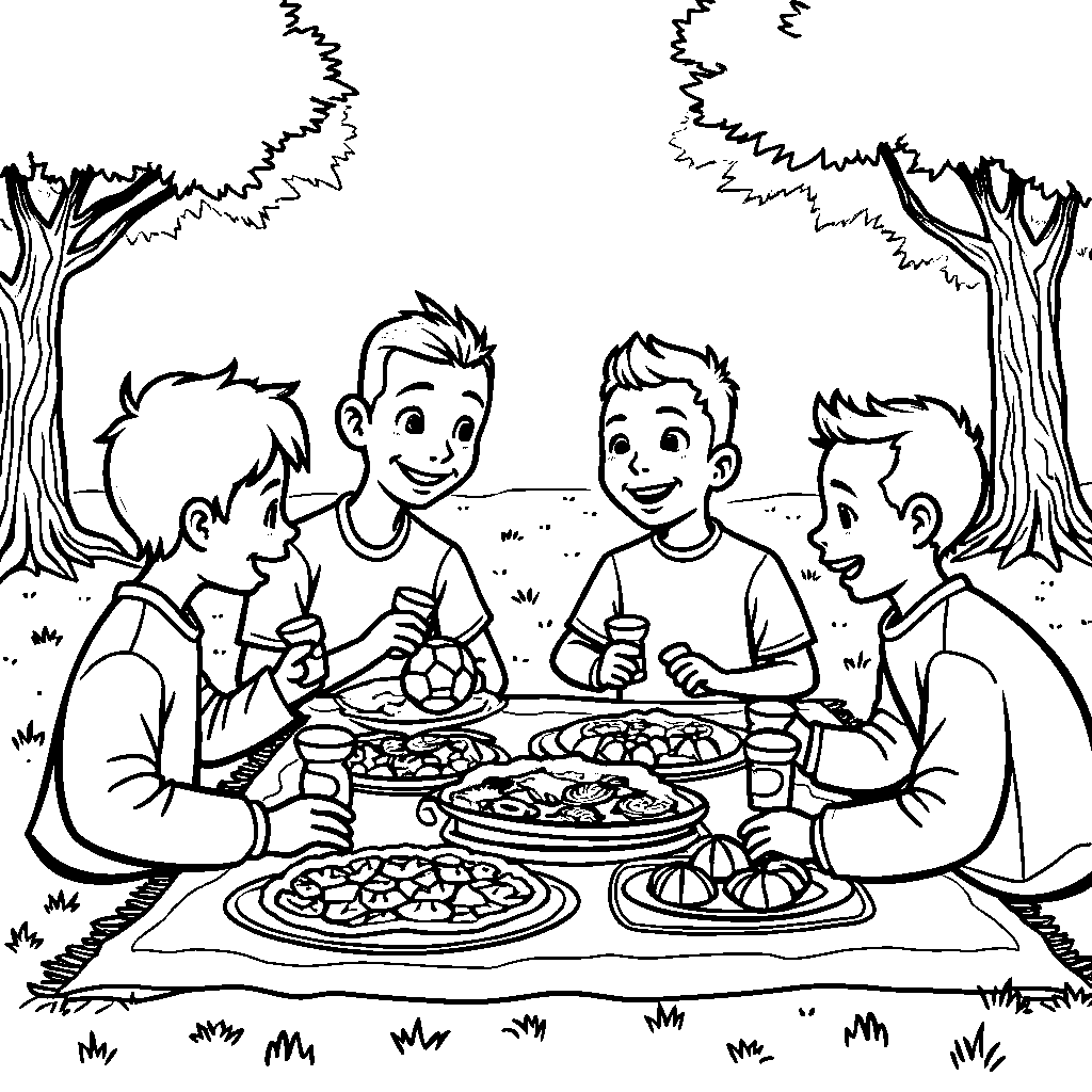 Mbappe having a picnic with his soccer friends after a match