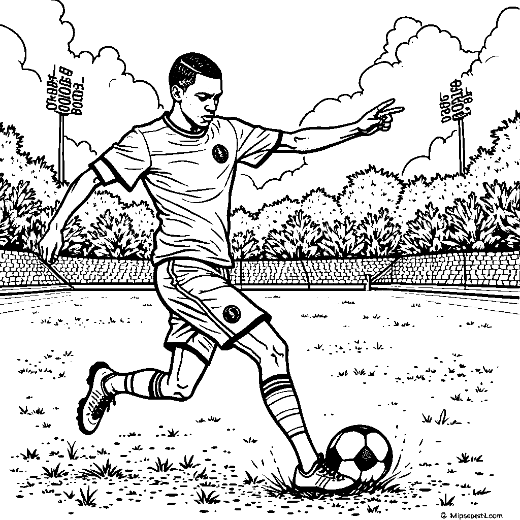 Mbappe practicing kicks on a sunny day at the field