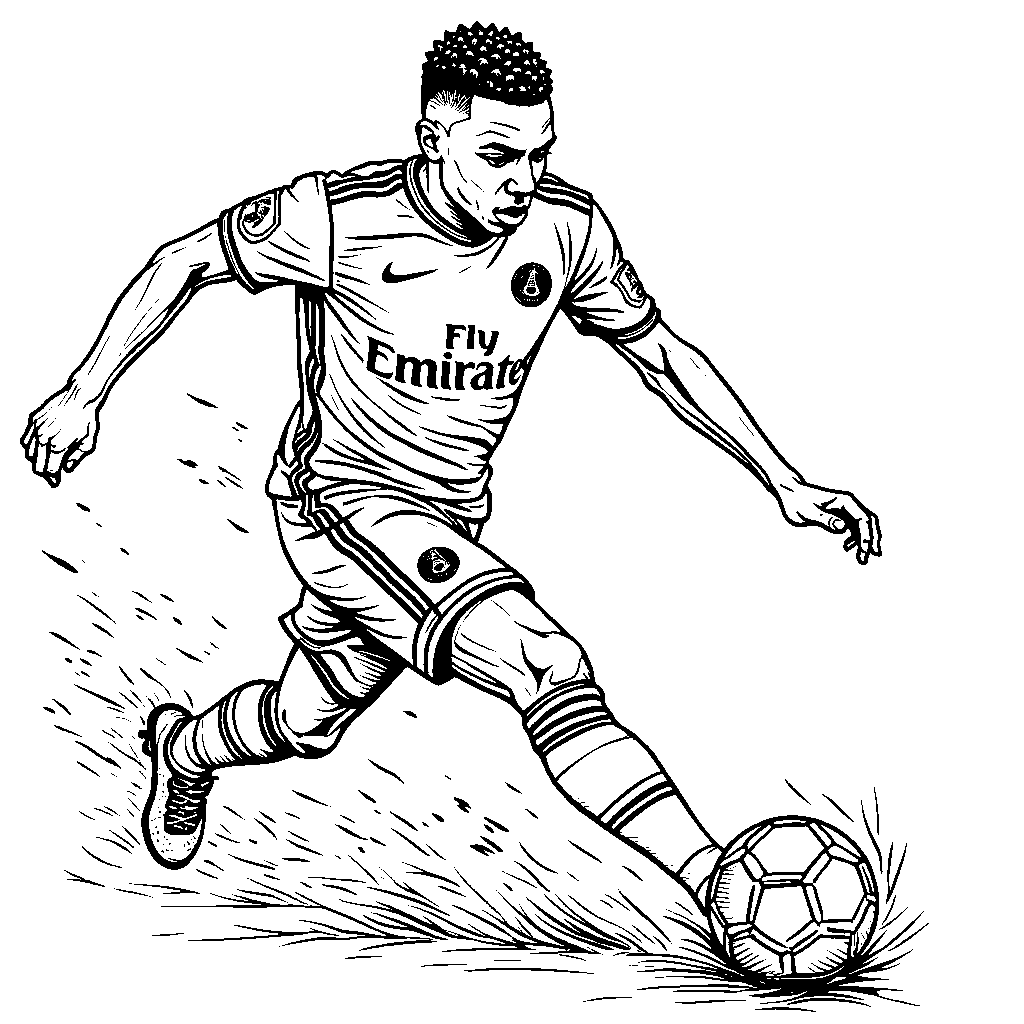 A retro-style postcard featuring Kylian Mbappe kicking a ball