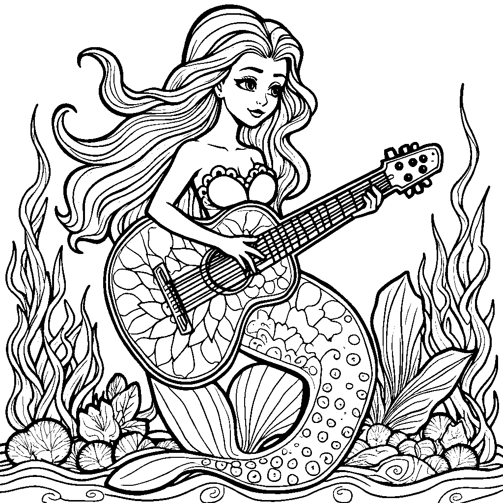 A mermaid playing a musical instrument made of shells