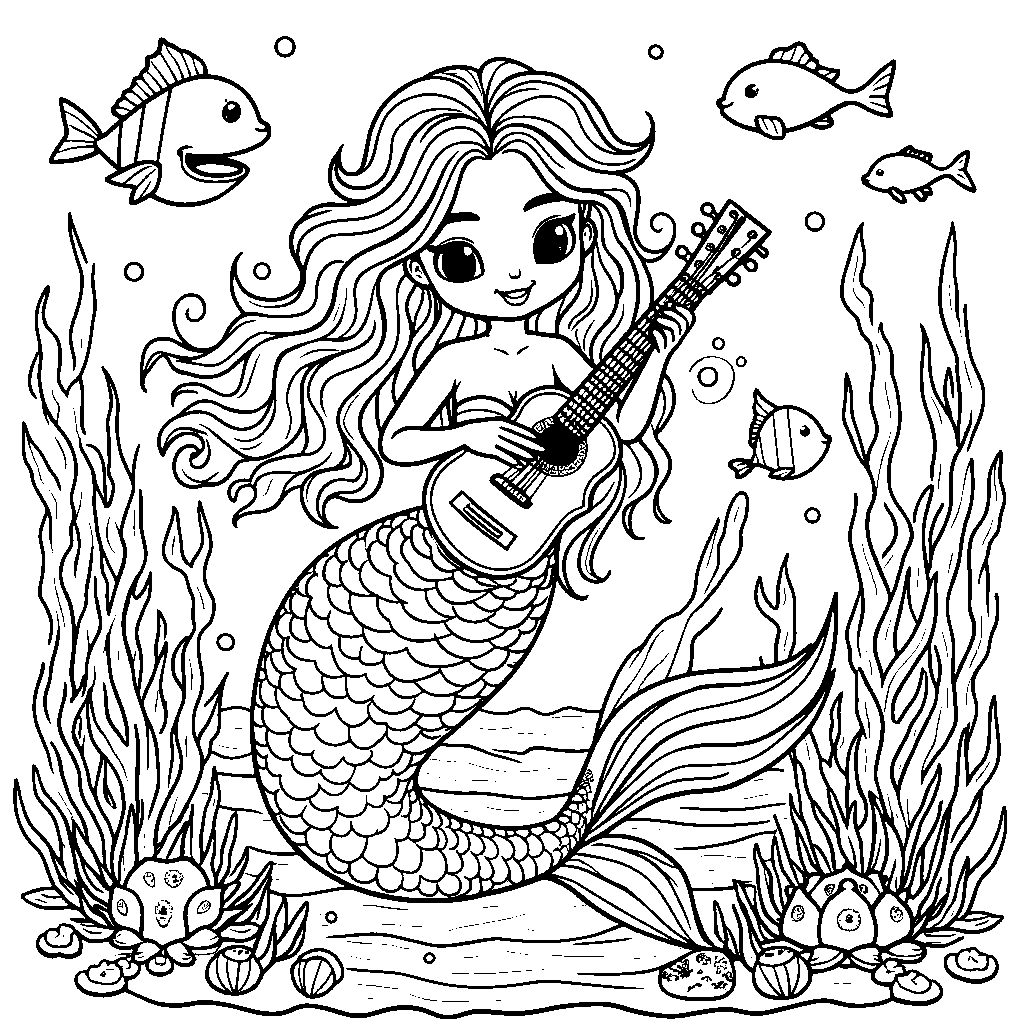 A mermaid playing with a giant clamshell as a musical instrument