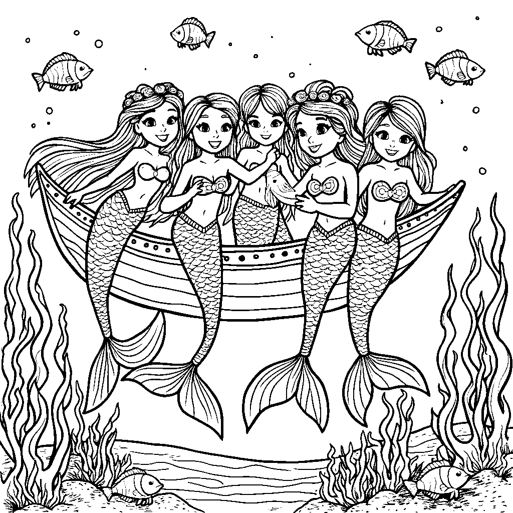 Mermaid friends having a mermaid parade through the ocean