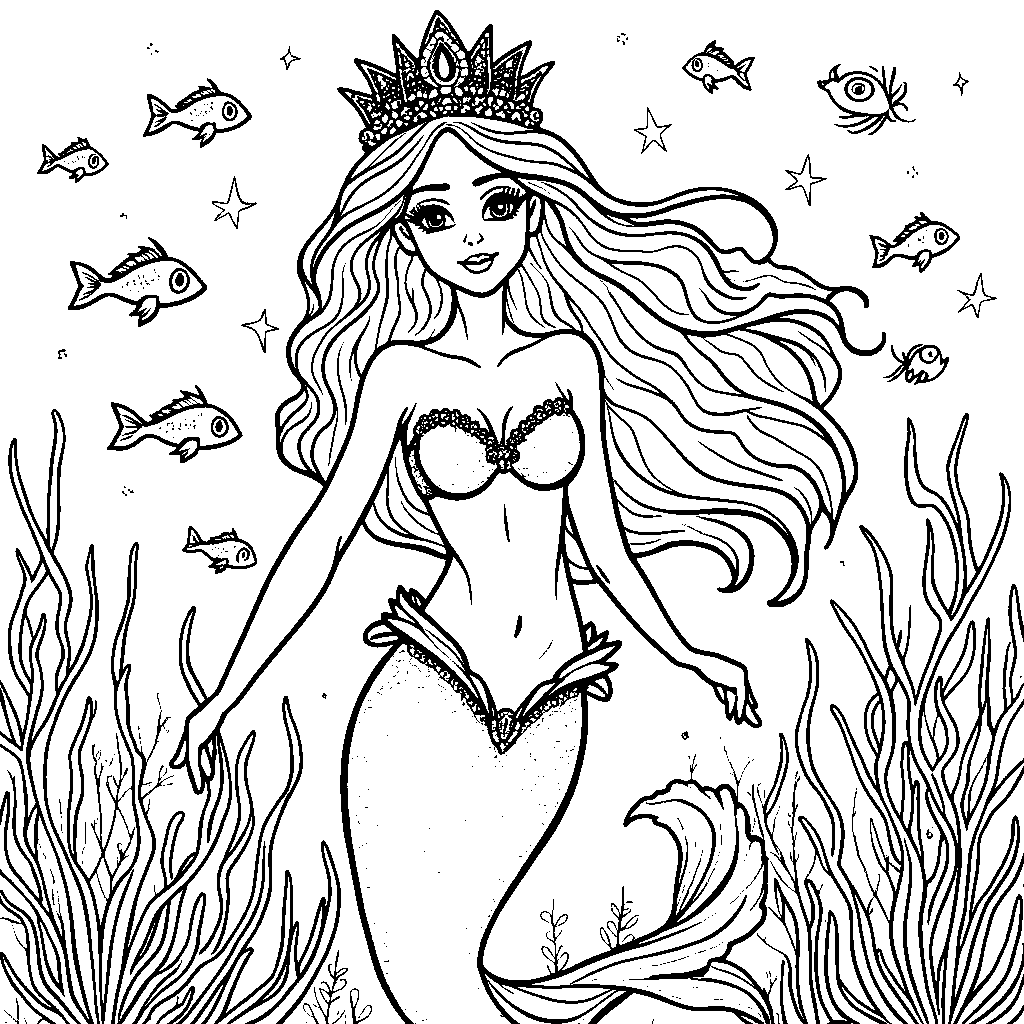 Mermaid wearing a crown made of glittering jewels