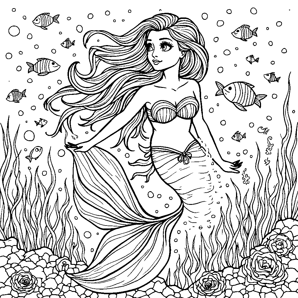 Mermaid wearing a flowing seaweed hairpiece