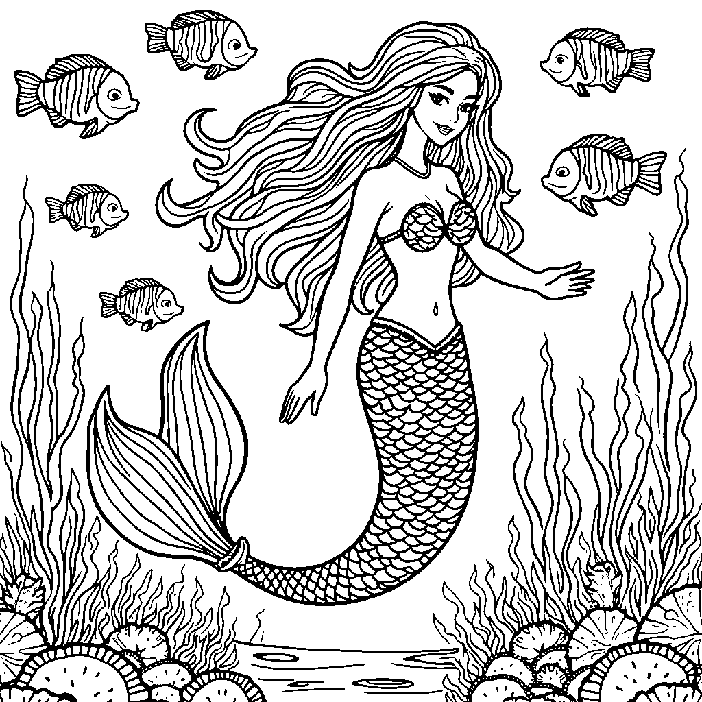 Mermaid wearing a necklace made of shimmering fish scales