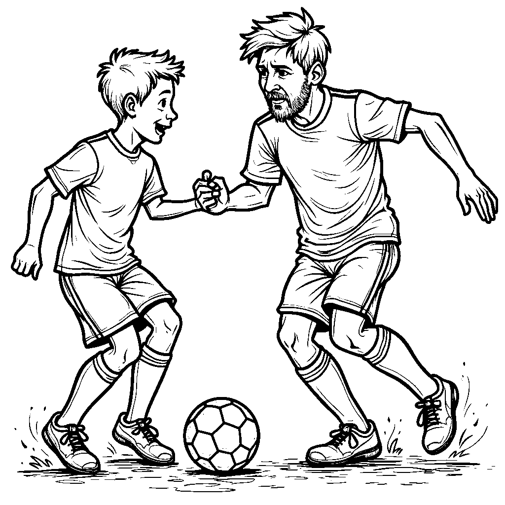 A cartoon Messi passing the ball to a friend