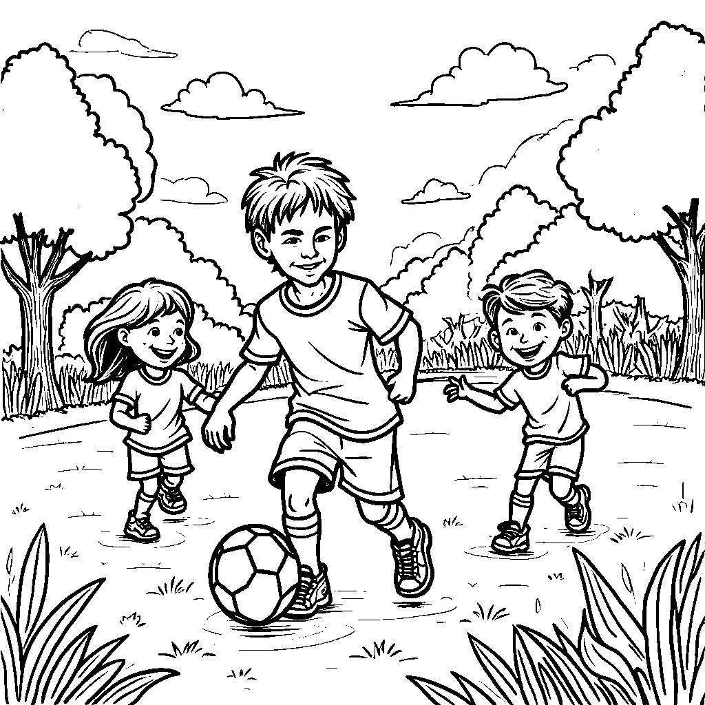 A young Messi playing soccer with kids in a park