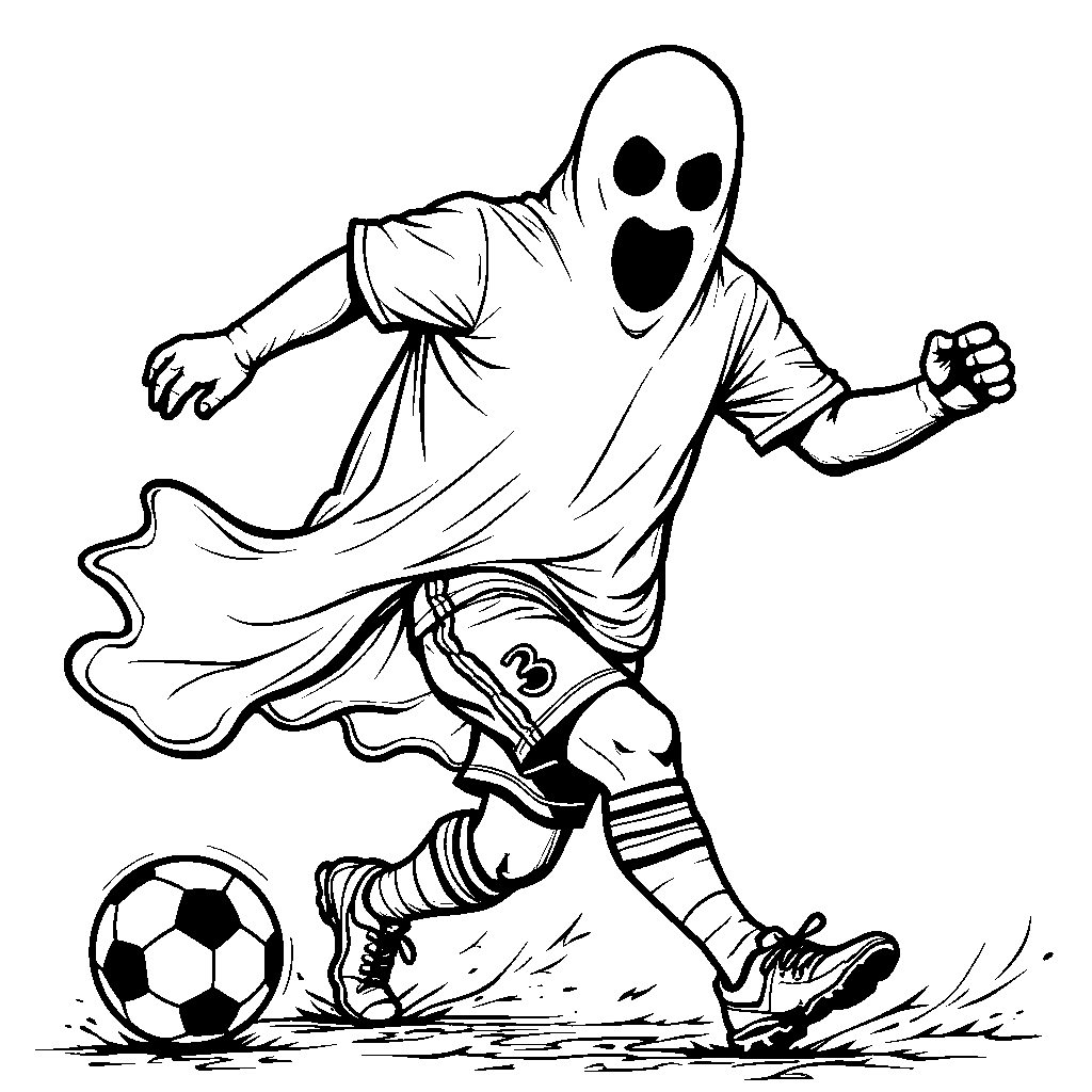 Messi dressed as a spooky ghost playing soccer