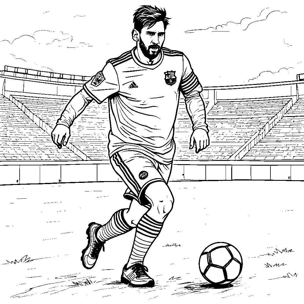 Lionel Messi dribbling a soccer ball on a sunny field