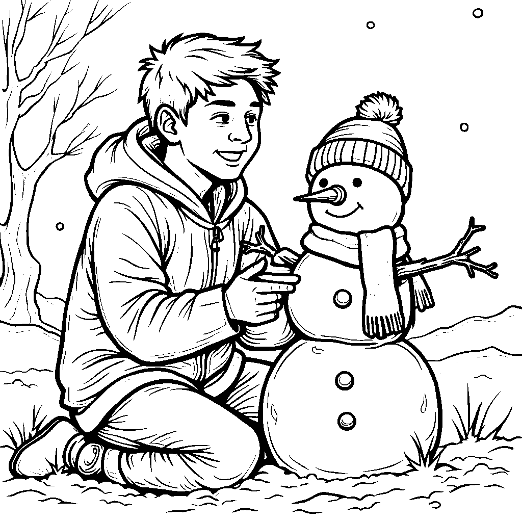 Messi building a snowman that holds a miniature soccer ball