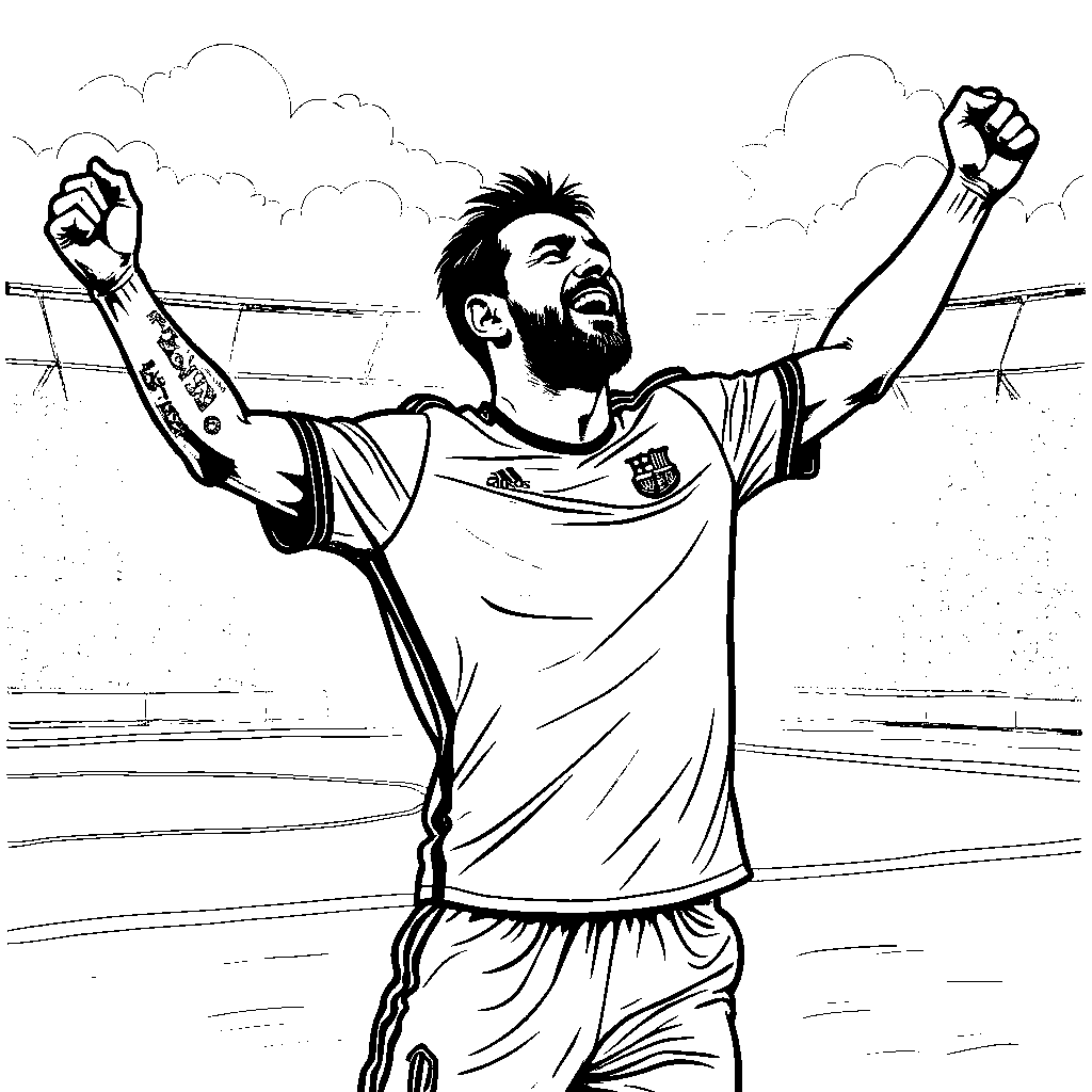 Messi celebrating a goal with his arms raised in the air