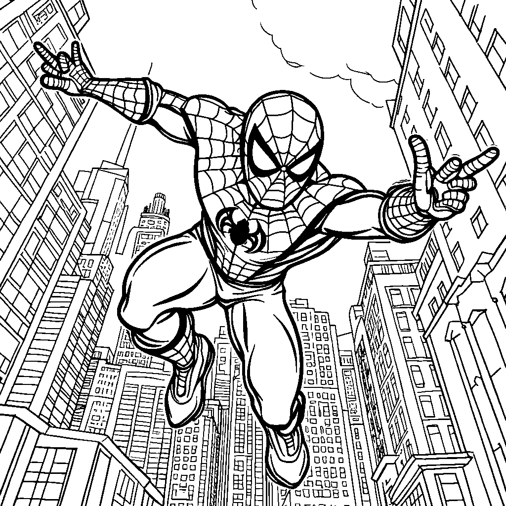 Spiderman swinging through New York