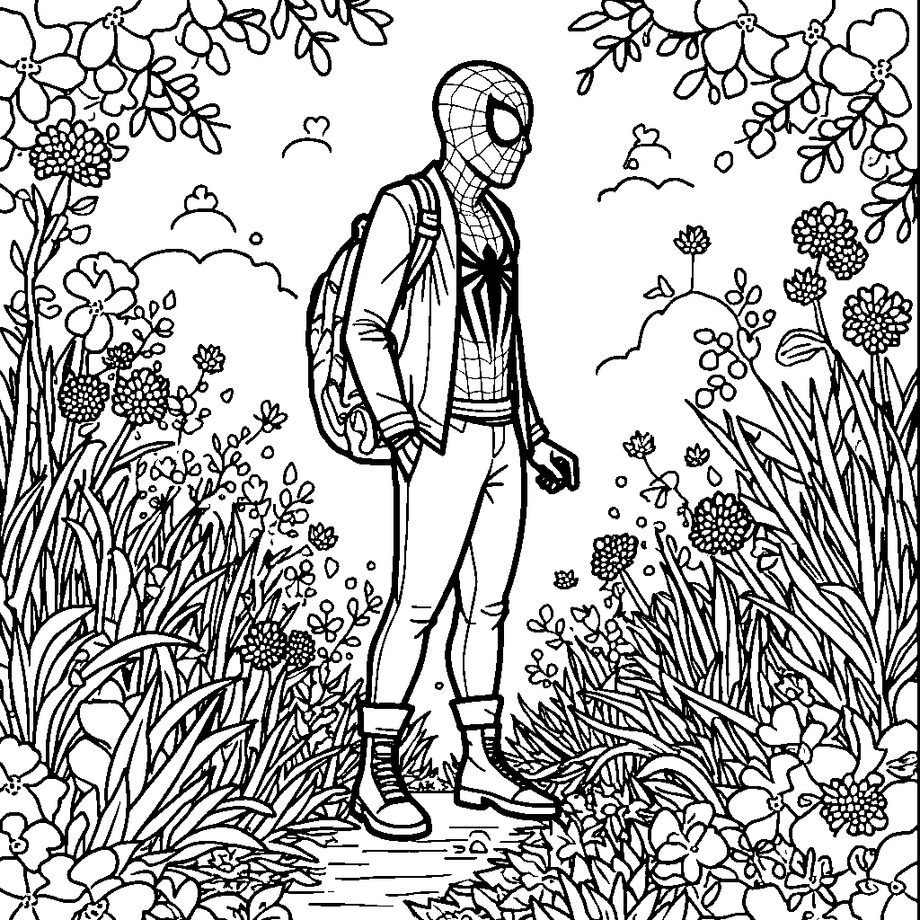 Miles Morales exploring a garden full of flowers