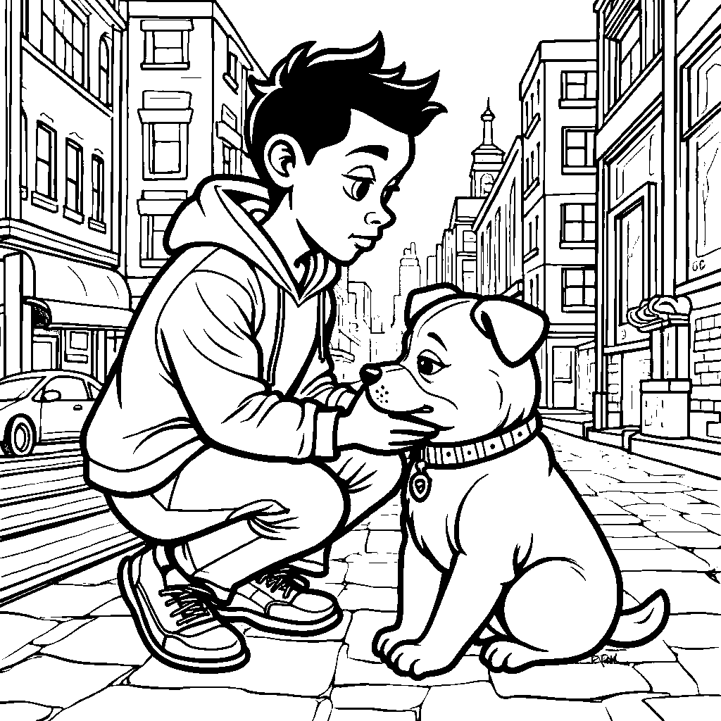 Miles Morales helping a lost puppy find its way home