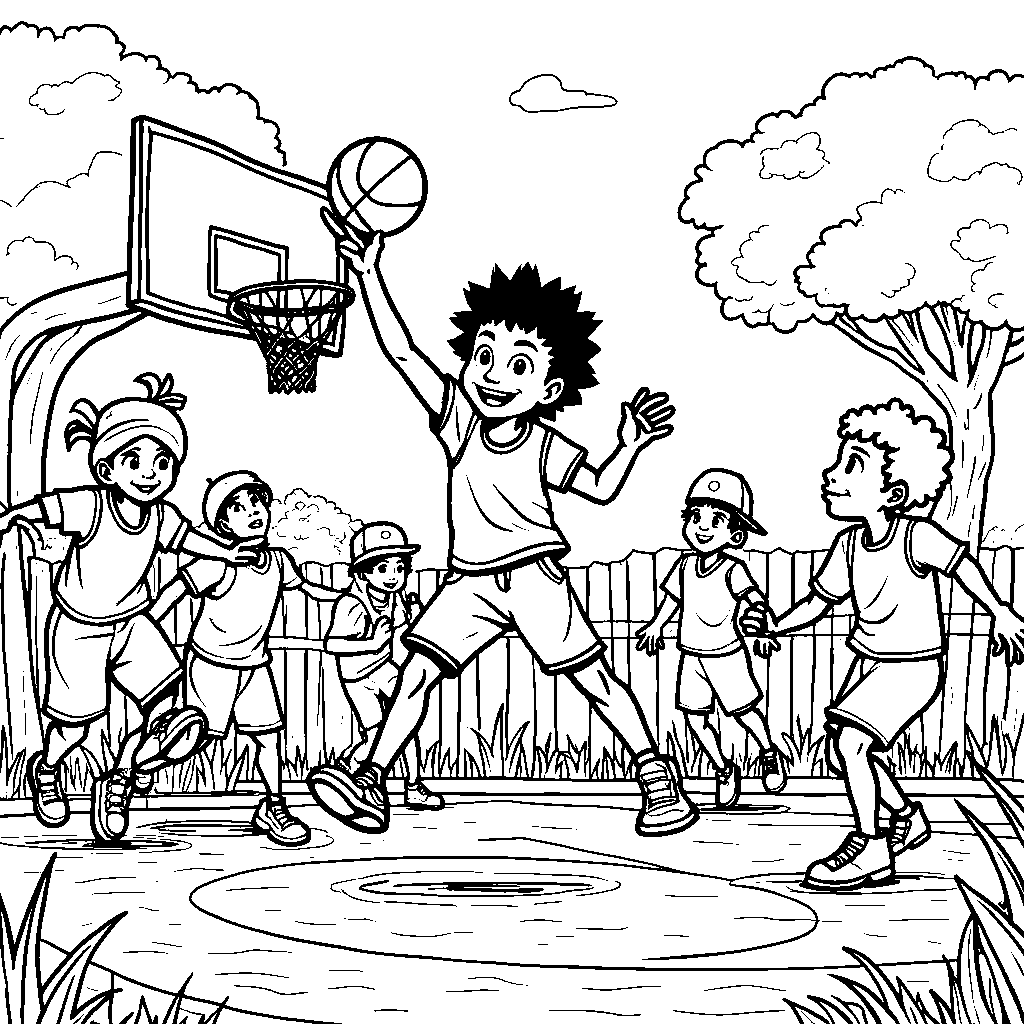 Miles Morales playing basketball with his friends