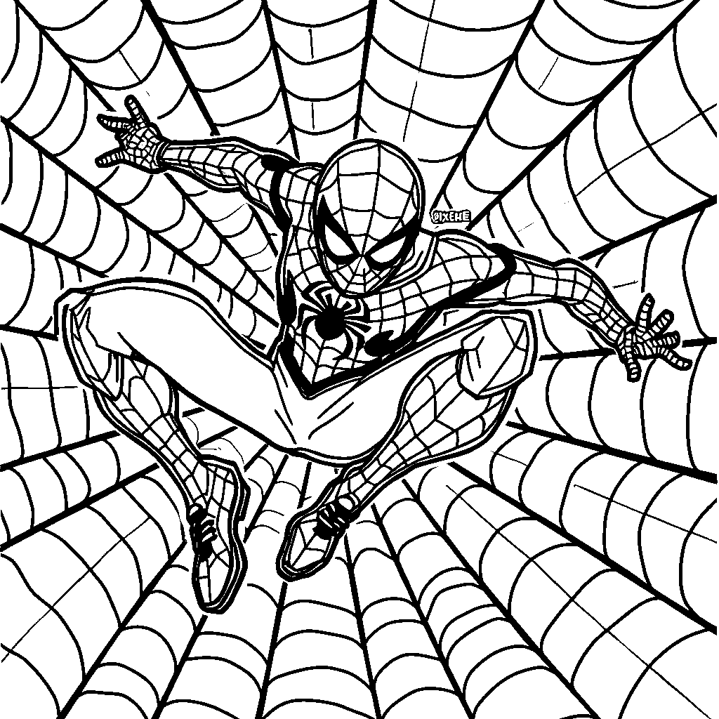 Miles Morales with a colorful spider web background