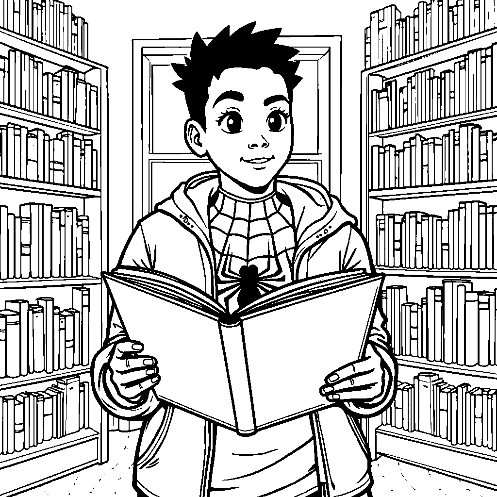 Miles Morales with a comic book in hand