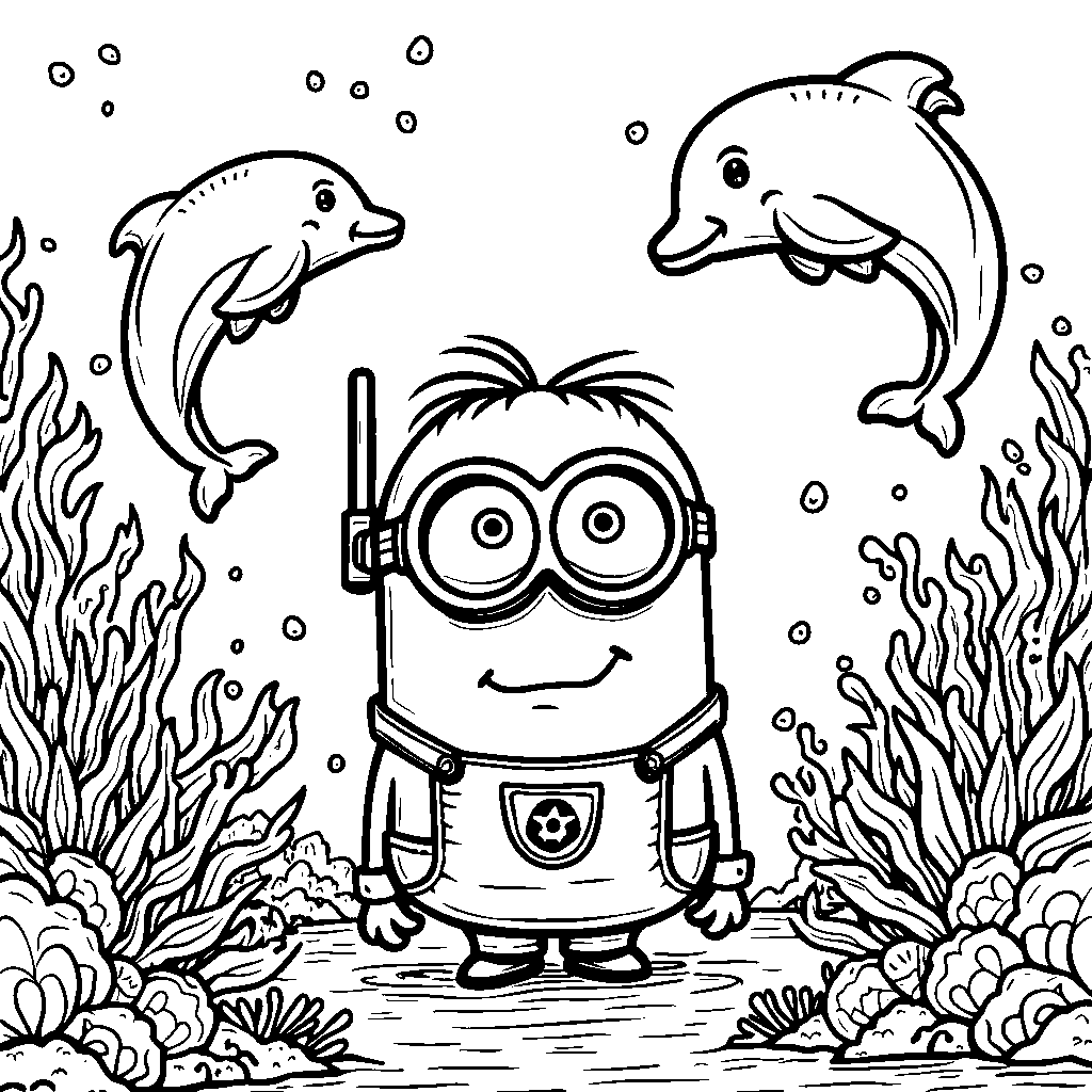 A minion discovering new underwater creatures while snorkeling