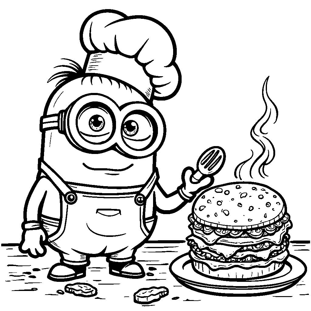 A minion dressed as a chef cooking a delicious meal