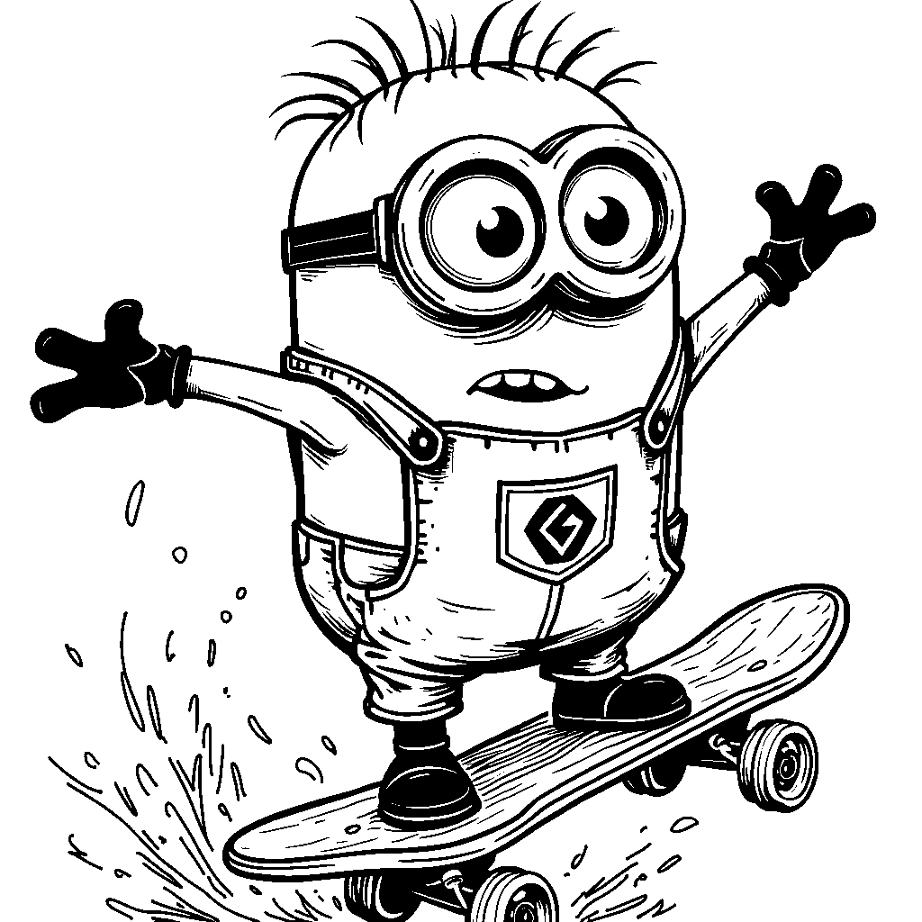 A minion on a skateboard doing cool tricks