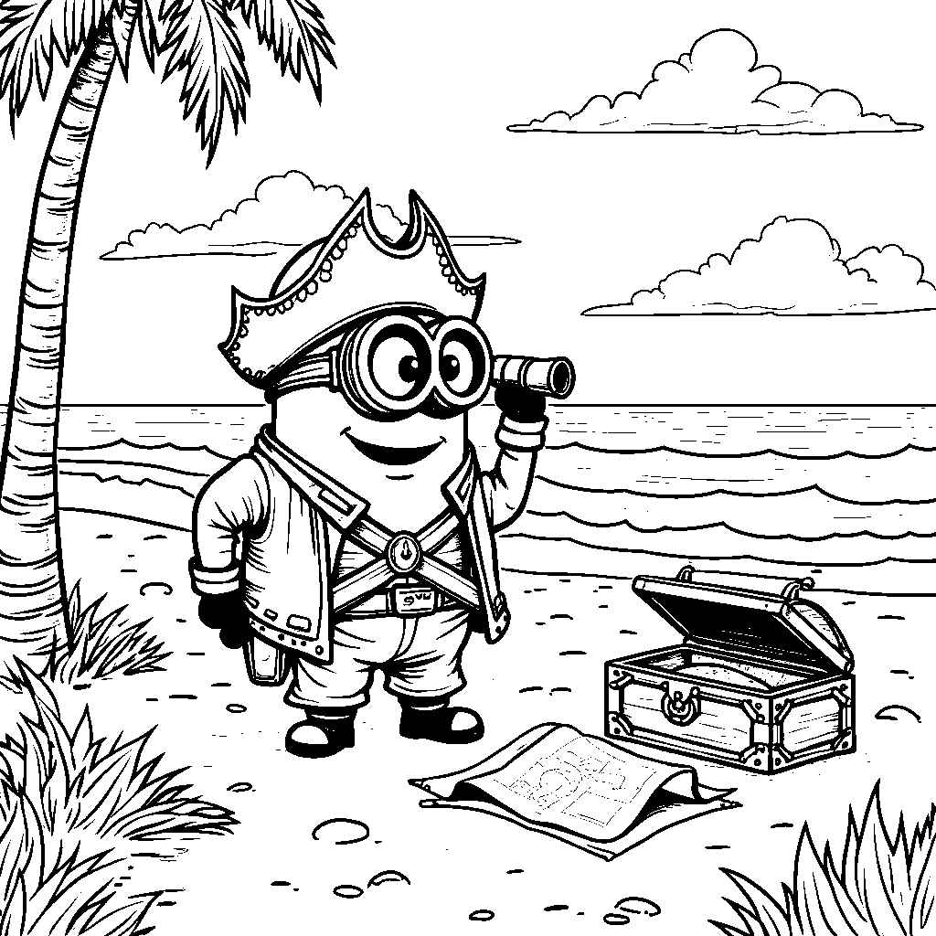 A minion dressed as a pirate looking for treasure