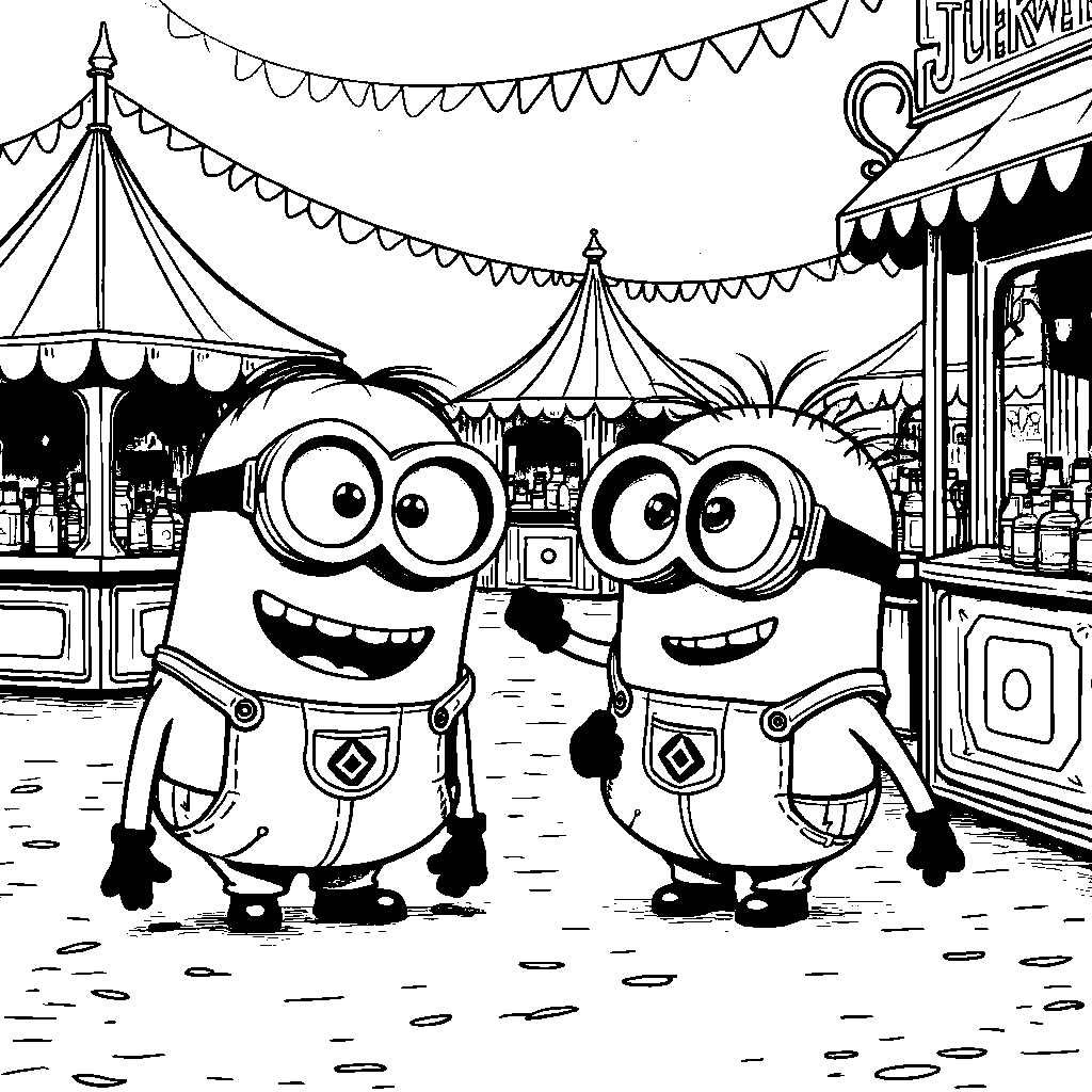 Minions at a carnival playing games and winning prizes