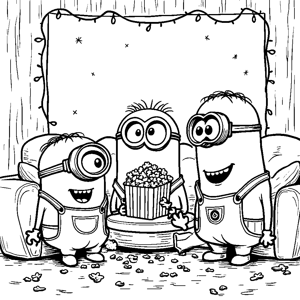 Minions enjoying a movie night with popcorn