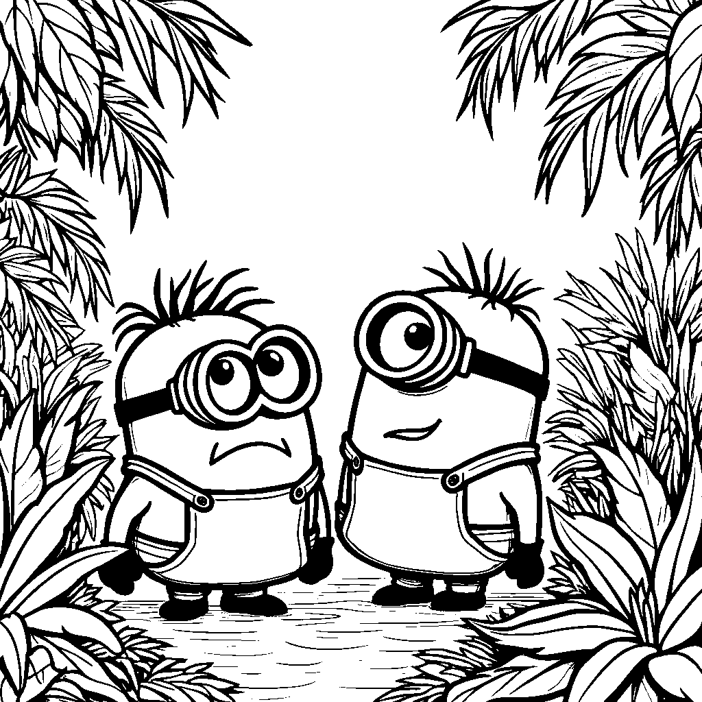 Minions exploring a jungle and discovering new plants