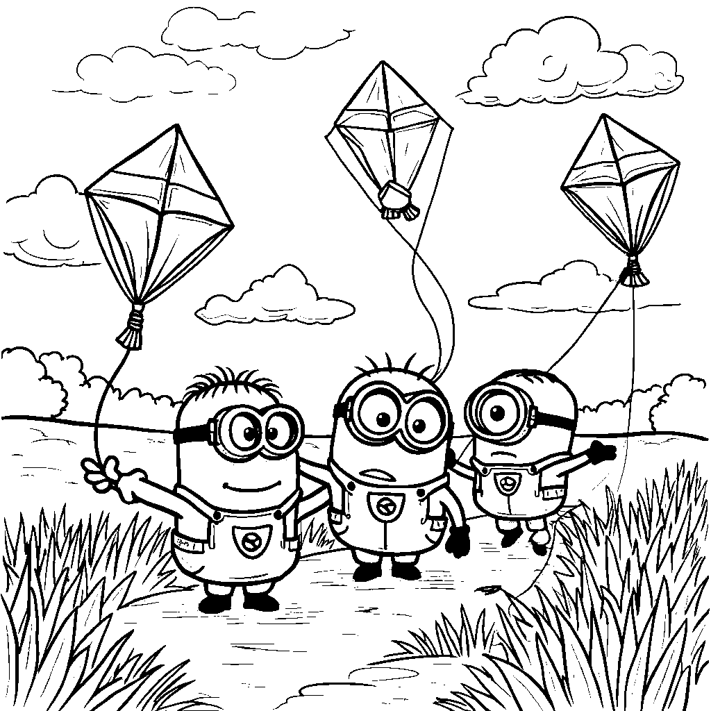 Minions flying kites on a breezy day