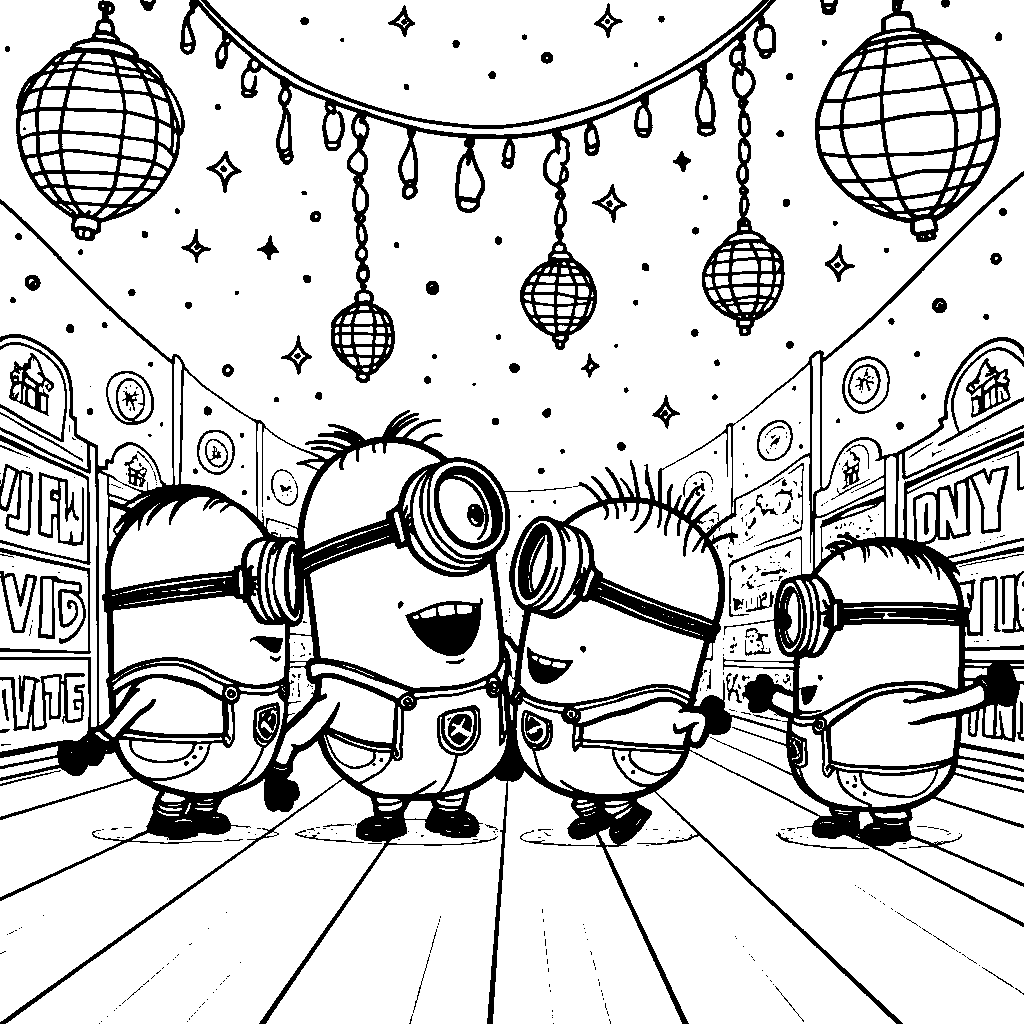 Minions having a dance-off in a fun dance studio