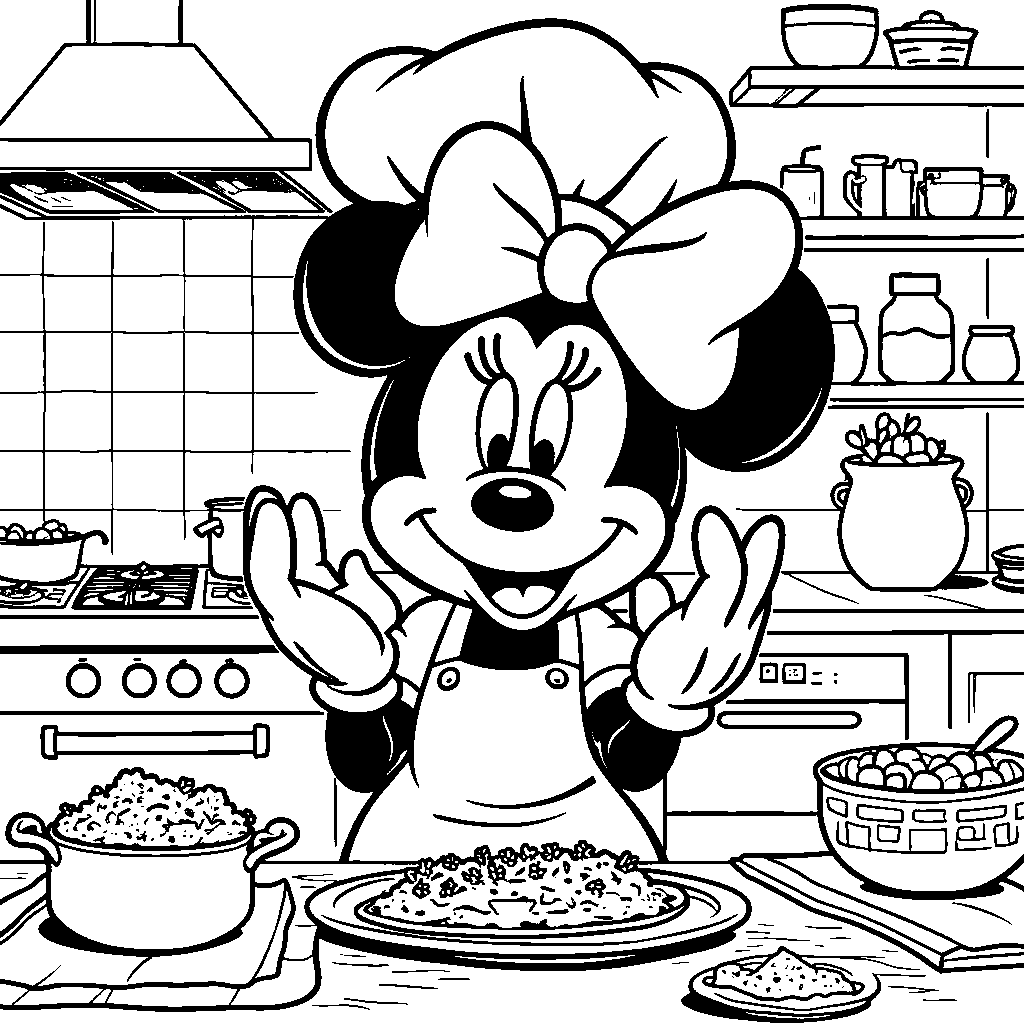 Minnie Mouse as a chef in a kitchen