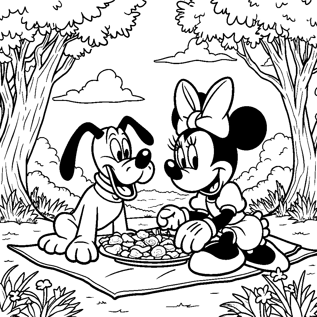 Minnie Mouse having a picnic with Pluto