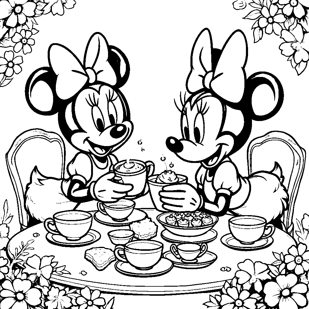 Minnie Mouse having a tea party with Daisy Duck