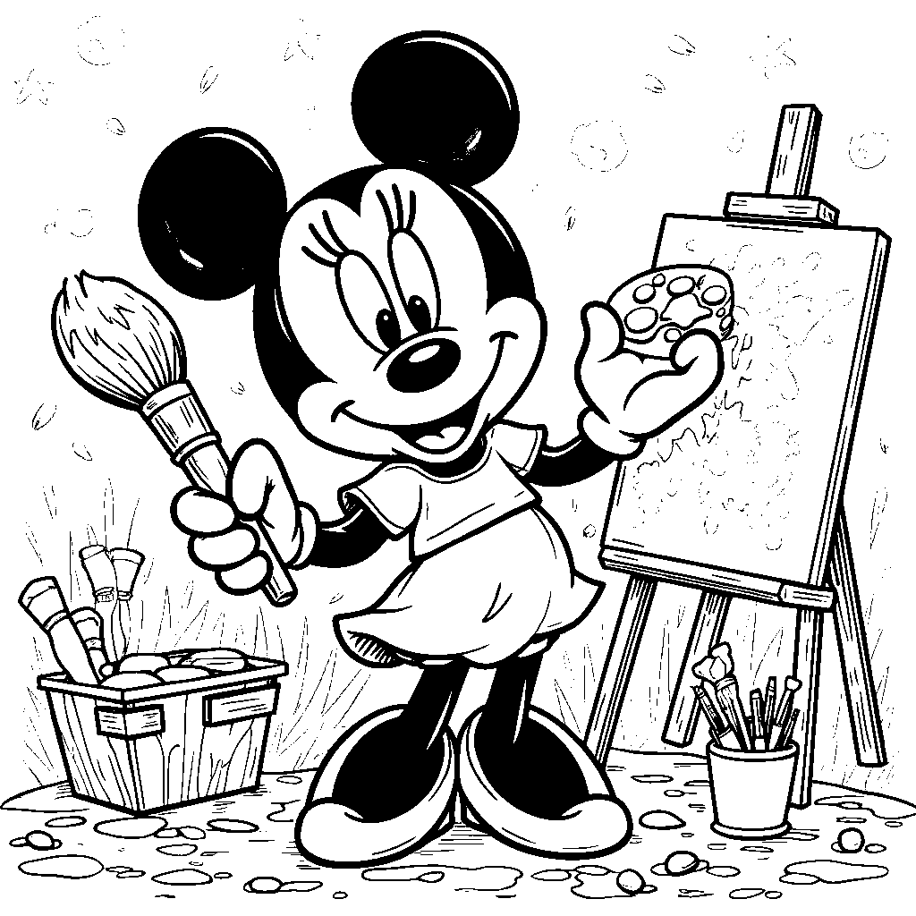 Minnie Mouse holding a paintbrush and palette