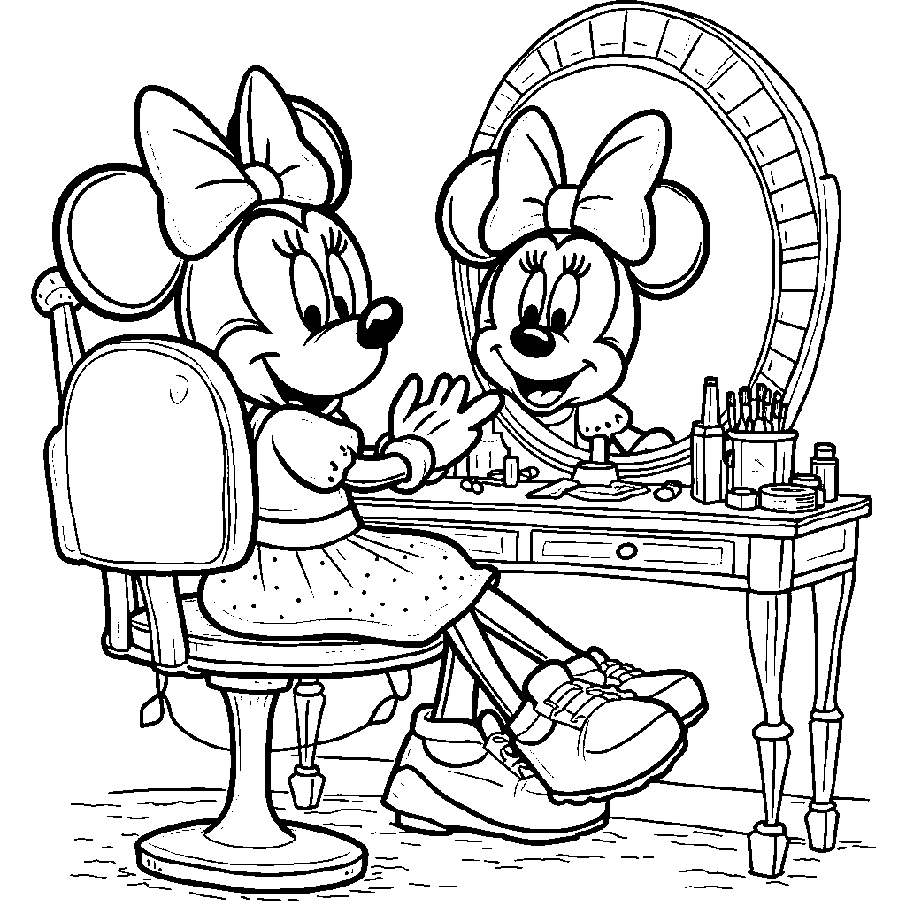 Minnie Mouse in a beauty parlor getting a makeover