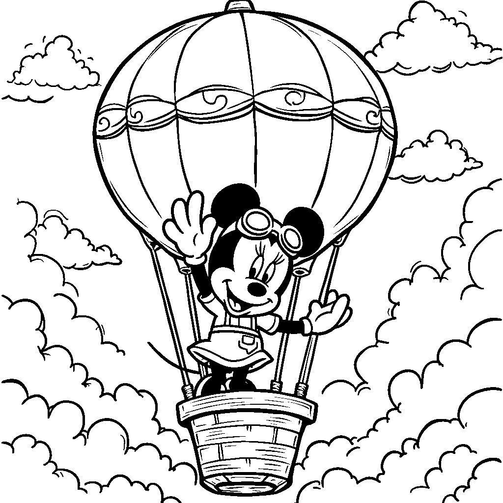 Minnie Mouse in a hot air balloon