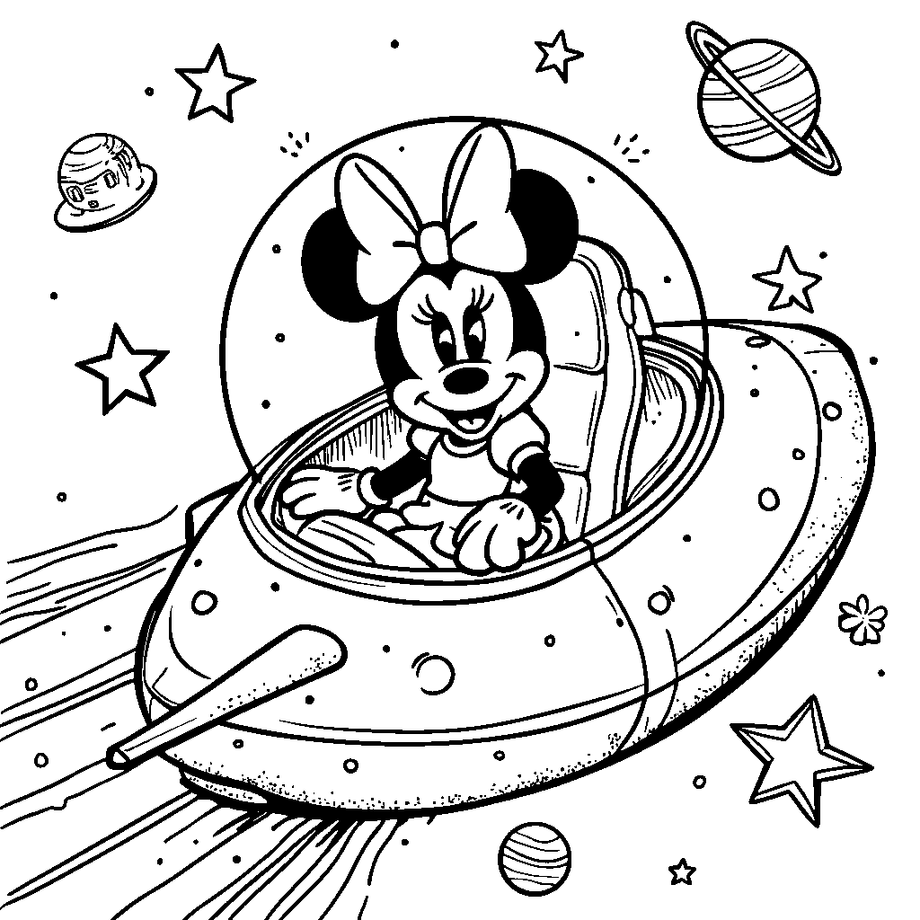 Minnie Mouse in a spaceship exploring the galaxy