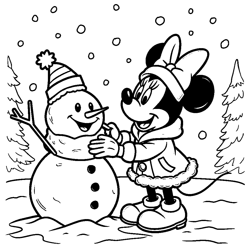 Minnie Mouse making a snowman