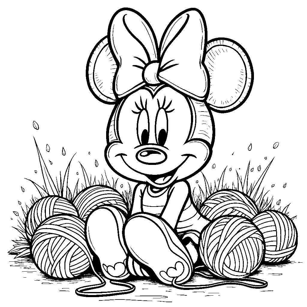 Minnie Mouse playing with a ball of yarn