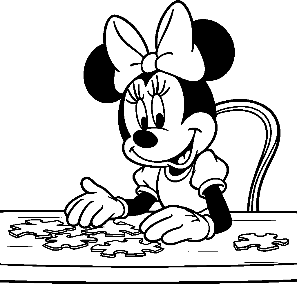 Minnie Mouse playing with a puzzle