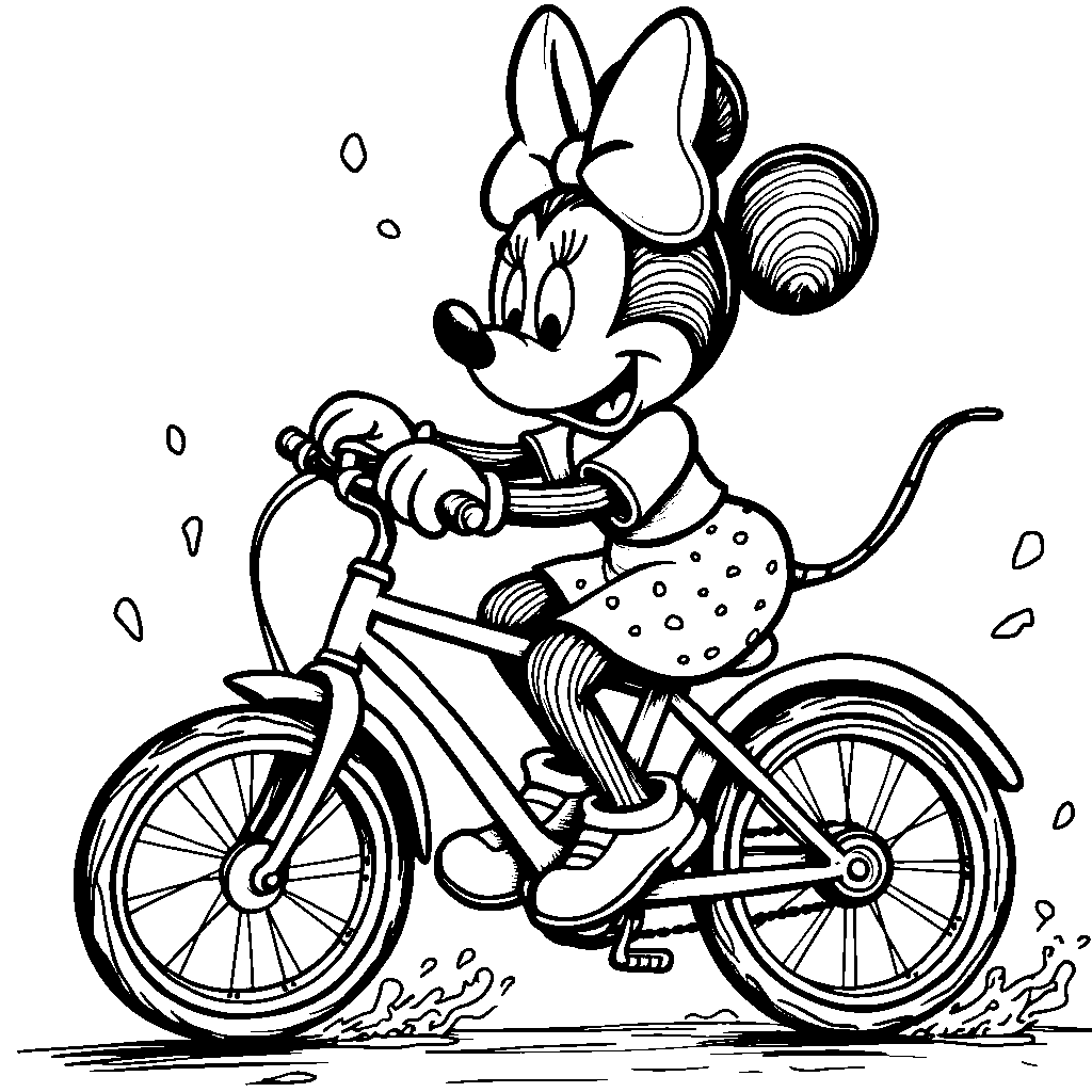 Minnie Mouse riding a bicycle