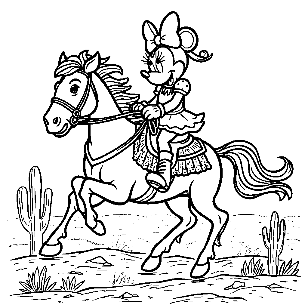 Minnie Mouse riding a horse