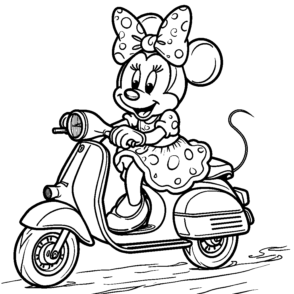 Minnie Mouse riding a scooter