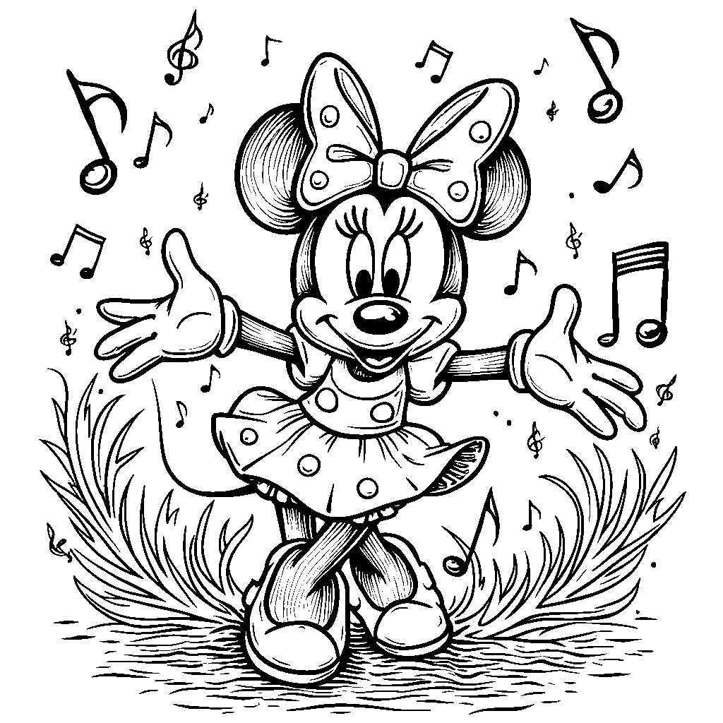 Minnie Mouse surrounded by musical notes