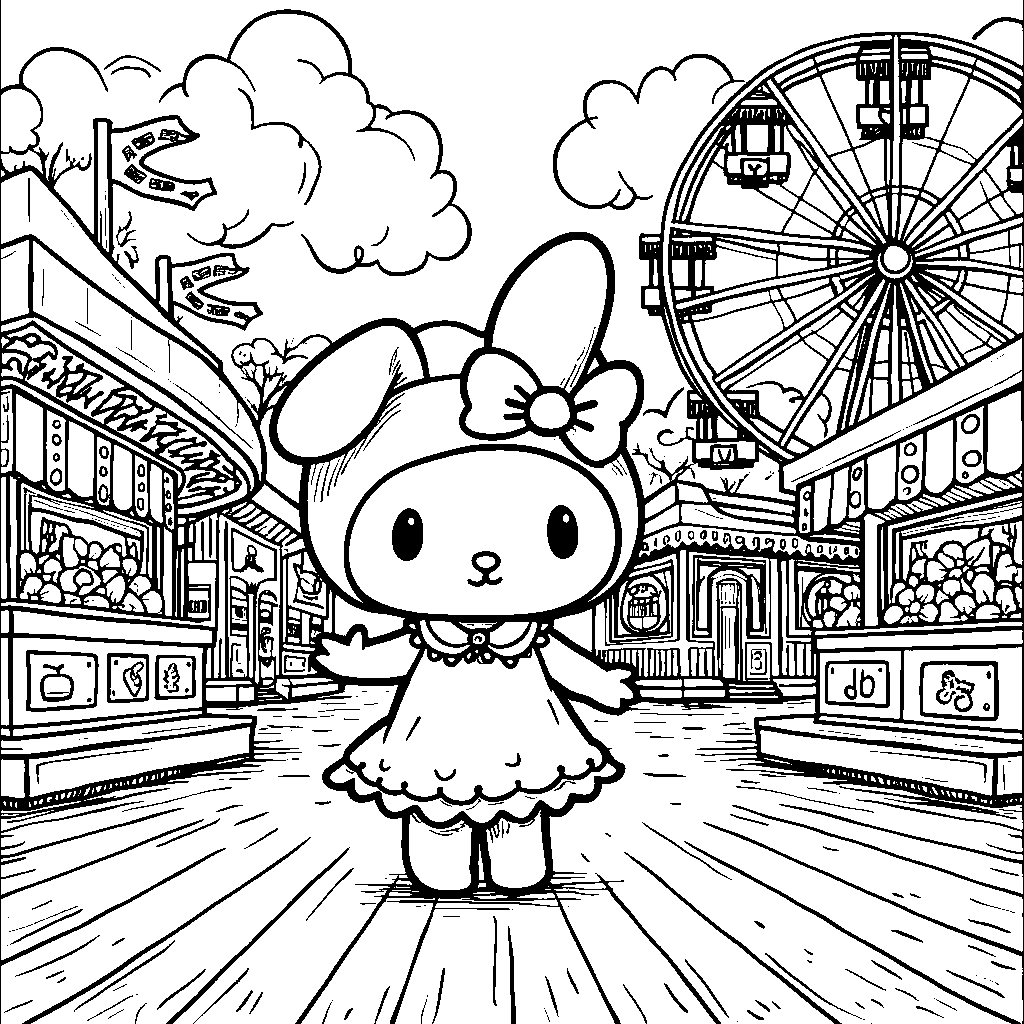 My Melody at a carnival with fun rides and games