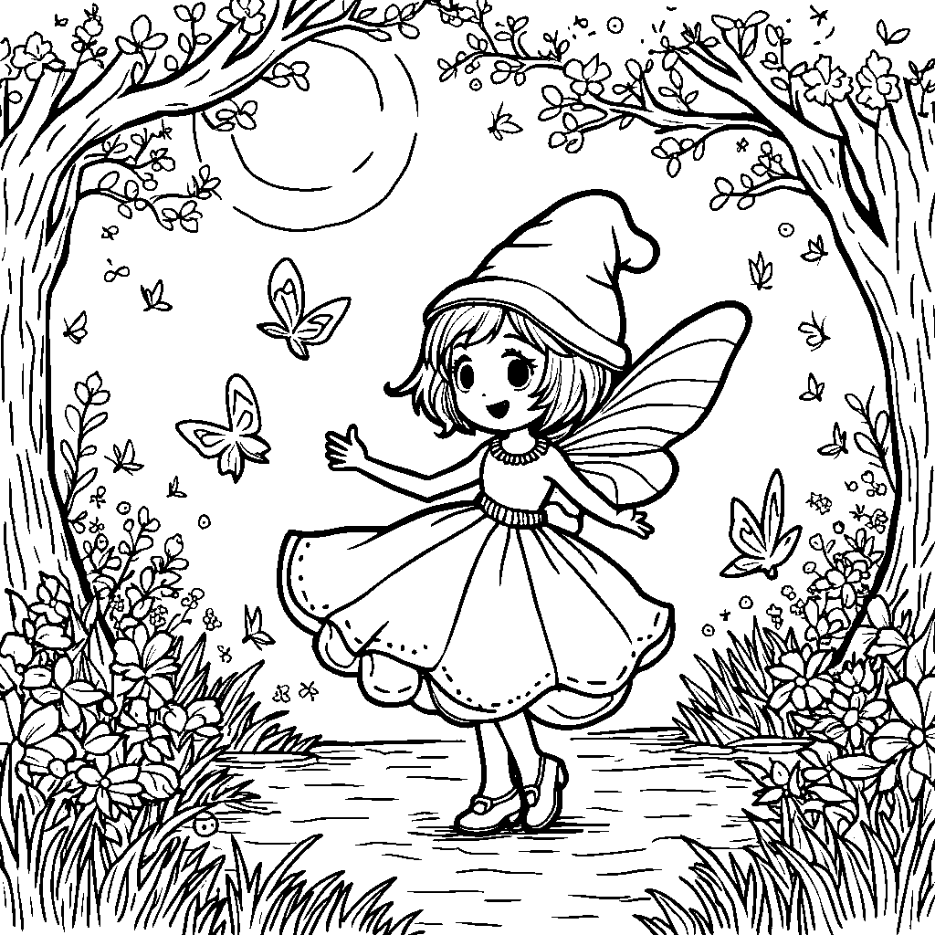 My Melody dancing with fairies in a magical grove