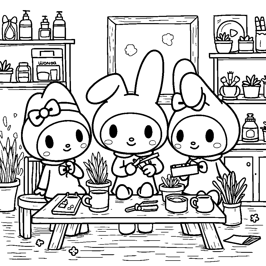 My Melody doing arts and crafts with her friends