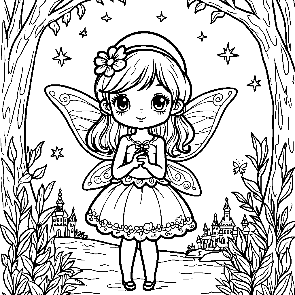 My Melody dressed as a fairy in a magical land